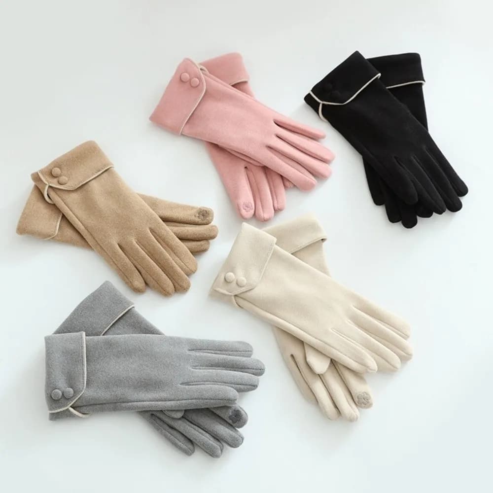 Elegant Button Winter Gloves Fleece Touchscreen Women Gloves Anti Cold Windproof Cycling Mittens Gift