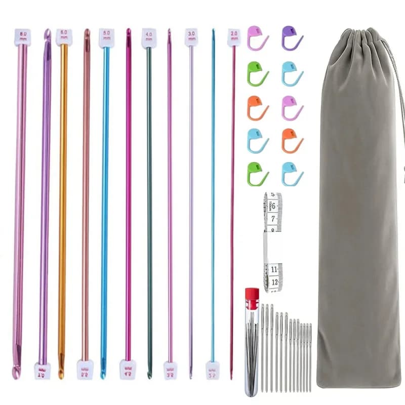 11 Size Tunisian Afghan Crochet Hooks Knit Needles Multicolor Aluminum Knitting Needles Crochet Hook Sets 2-8 mm