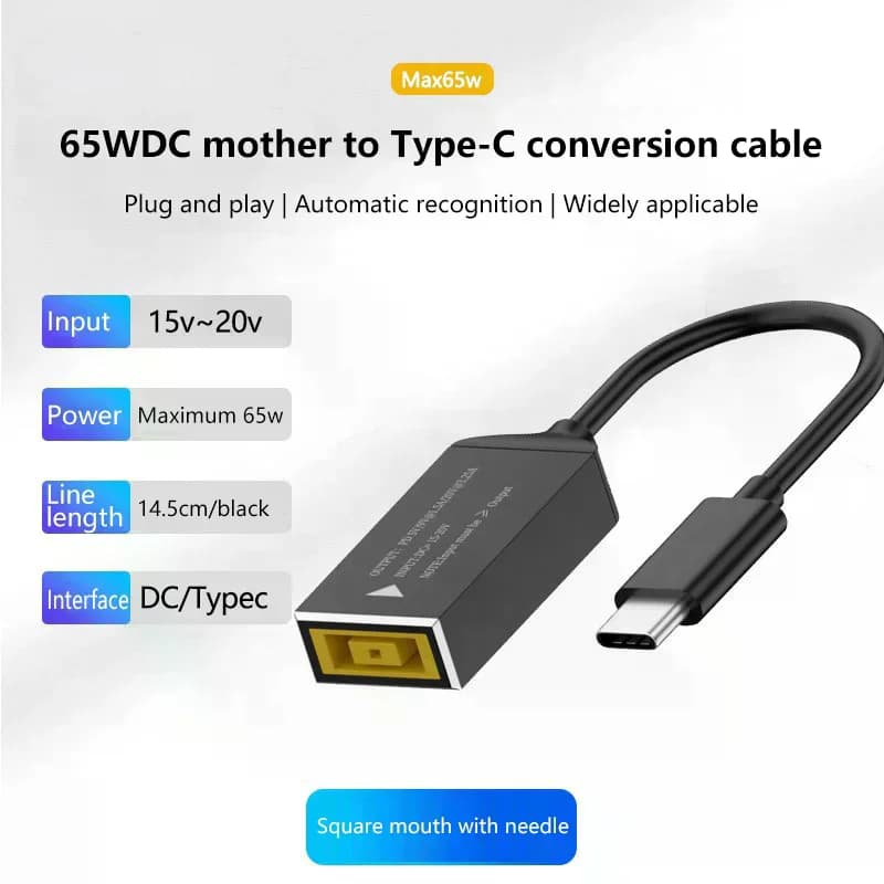 PD65W For DC Square Jack To USB Type-C Converter Charging Cable Compatible With For Laptop Charger Fast Charging Cable