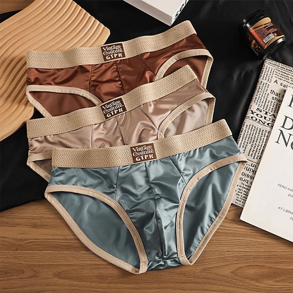 Slip da uomo sexy Mutandine di seta di ghiaccio liscio simile al raso Slip intimo Respirare Mutande ad asciugatura rapida Intimo con custodia a U