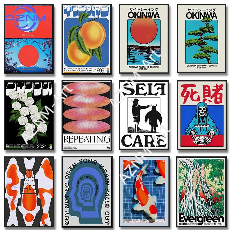 Poster on canvas with green willow tree, inspired by travels in Okinawa, Japan - Abstract artistic prints to open the mind, wall decorations for modern living room and home decor