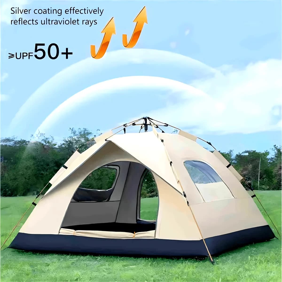 Automatic Quick Open Silver Coated Tent, Waterproof UV Portable Foldable Tent for Camping Hiking Self-drive Beach Outdoor Travel