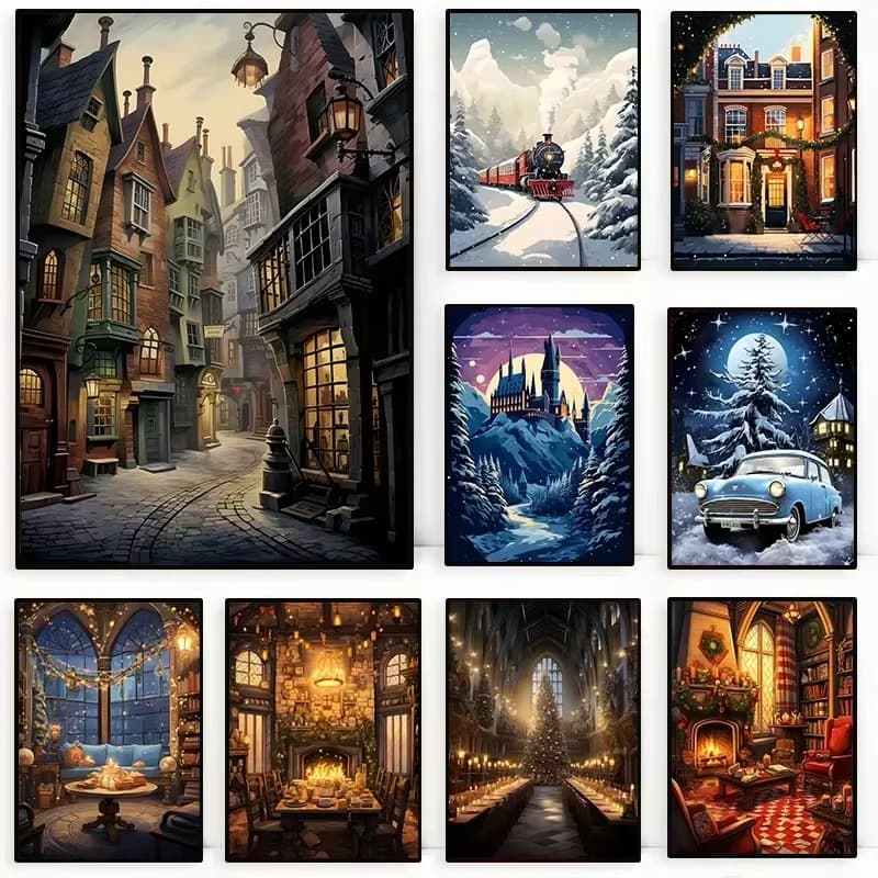 Kit Mosaico 5D Fai da Te, Pittura Diamante, Artigianato Natalizio, Immagini di Castelli, Accessori per Punto Croce, Decorazioni per la Casa