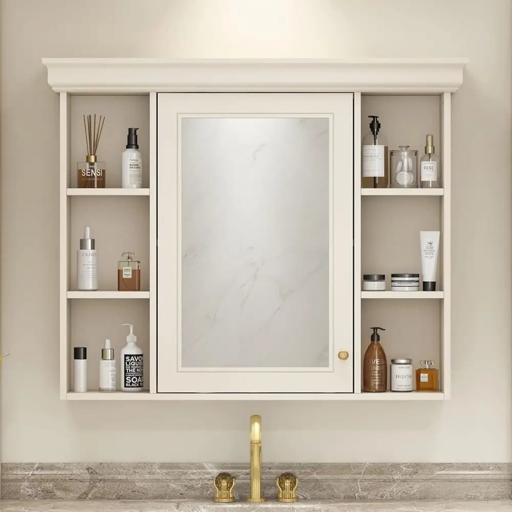 Wall-Mounted Mirrored Medicine Cabinet with Door & Shelves for Bathroom Storage