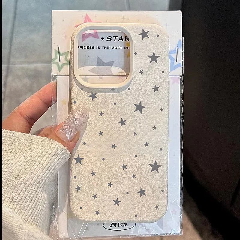 INS Gray Stars Phone Case for iPhone 15 14 13 12 17 Pro Max Air XS Max XR Plus 16e Shockproof Soft Cover for iPhone 16 Pro Max