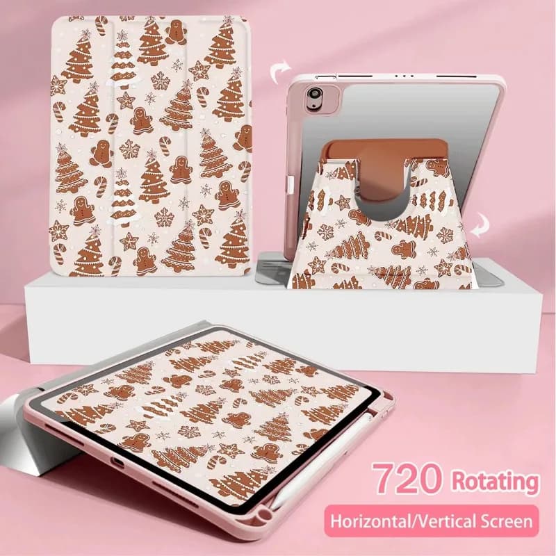 Gingerbread Man Custodia con rotazione dell'albero di Natale per Ipad 7a generazione Custodia per Ipad Pro 2024 Custodia per Ipad Pro 10.5 con copertura portapenne