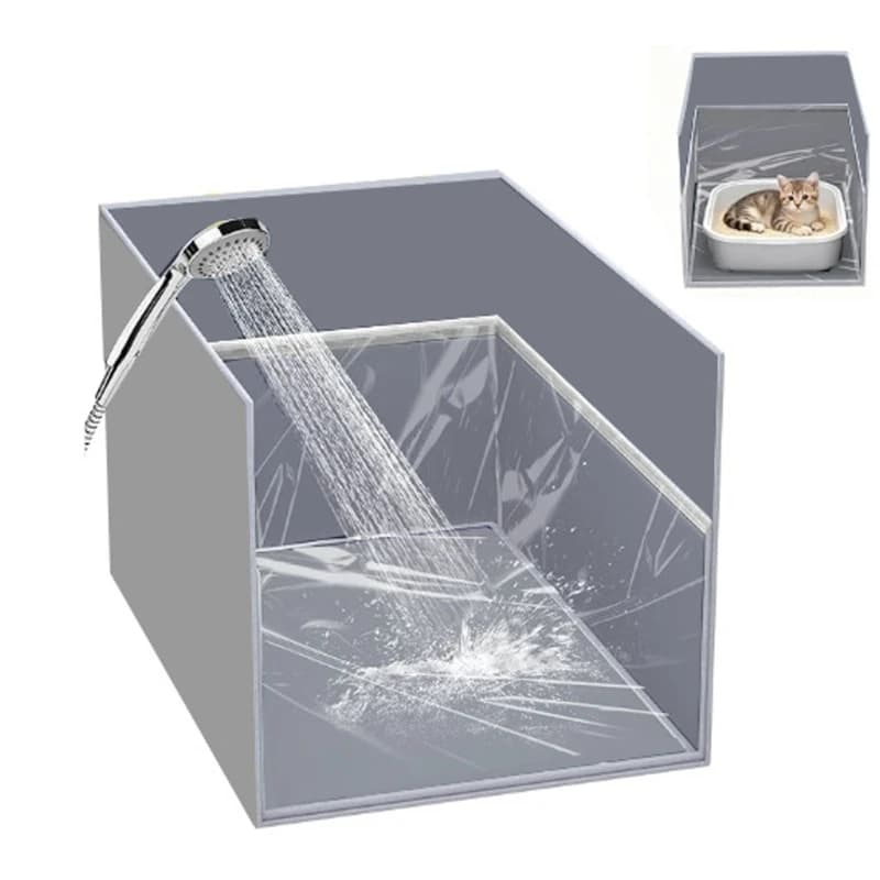 581C Open Front Cats Litter Box Enclosure for Indoor Kittens, Splash Proof Surround with Removable Waterproof Mat for Laundry