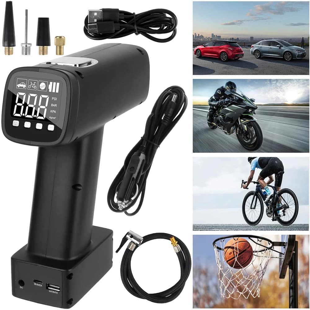 Gonfiatore portatile per pneumatici per auto 150PSI Pompa d'aria digitale per pneumatici Compressore d'aria Tester di pressione dei pneumatici Cordless / Adattatore per accendisigari 12V