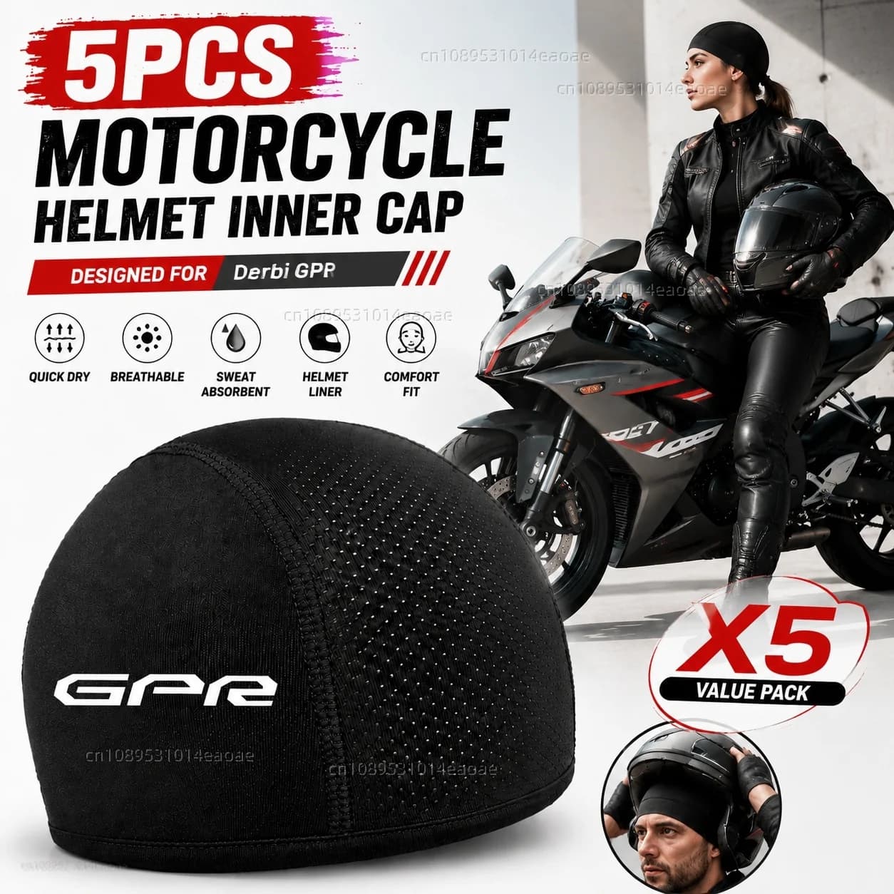 5pcs Motorcycle Helmet Inner Cap Hat Quick Dry Breathable Hat Racing Cap Set For Derbi GPR 50 125 75 Sport 125 2t 4t GPR 50 Nude