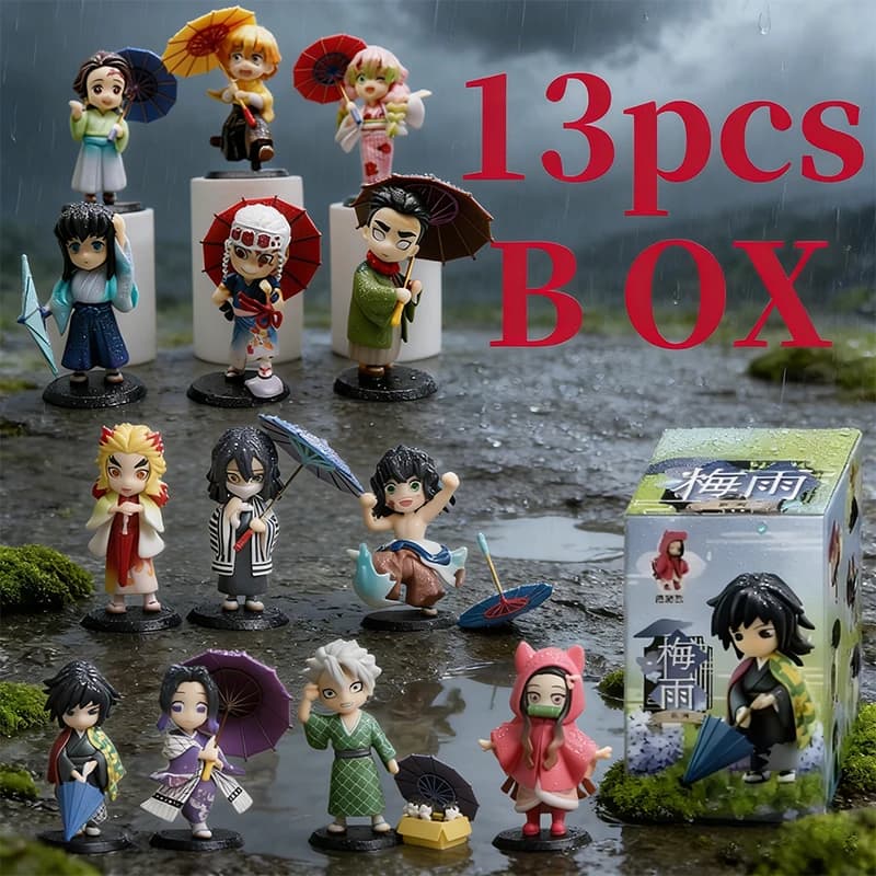 Nuova Serie Demon Slayer Plum Rain da 12cm, Set da 13 Pezzi, Blind Box, Scatola Sorpresa, Modellini d'Azione di Tanjiro Kamado e Nezuko, Giocattoli e Regali