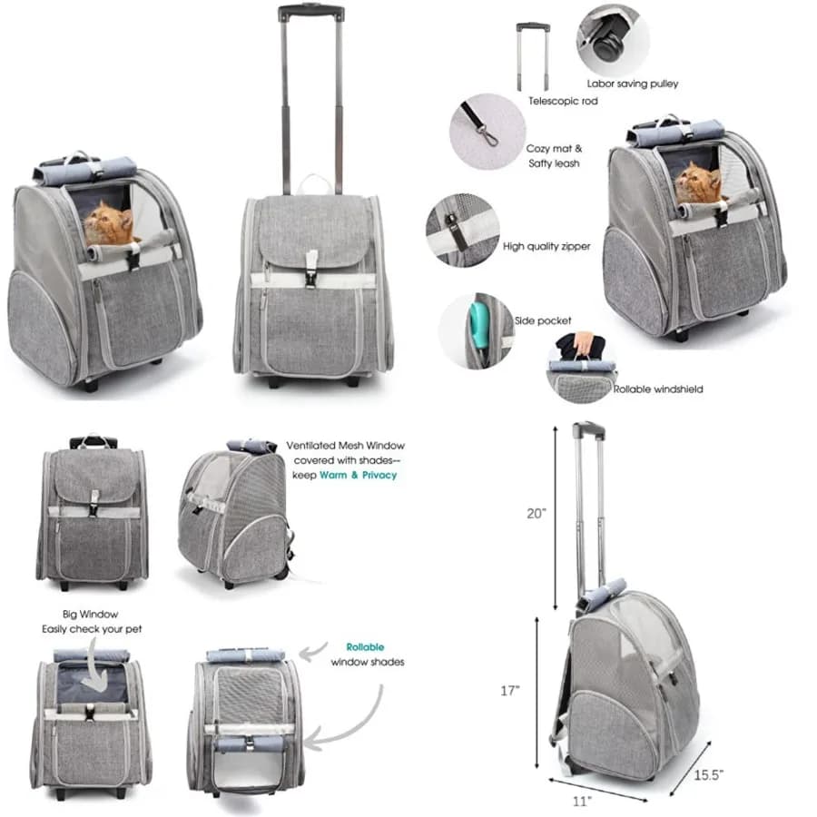 Trasportino con Ruote per Animali Domestici, Zaino per Cani con Ruote, Borsa da Viaggio per Gatti e Cuccioli con Ruote, Trolley per Cani