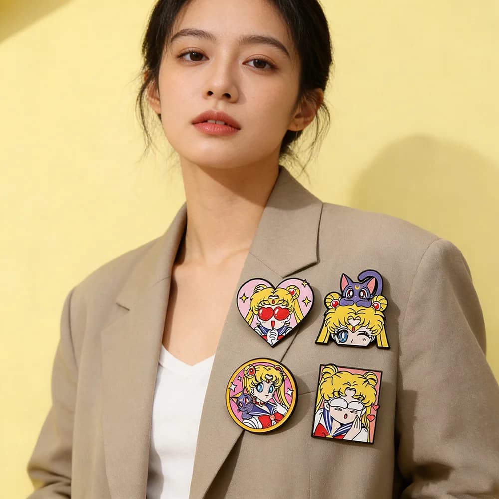 4Pcs Cute Cartoon Heart Shaped Enamel Pins Lovely Anime Style Metal Brooches Decorative Badges For Backpack Clothes Fashion Jewelry Holiday Gift For Girls