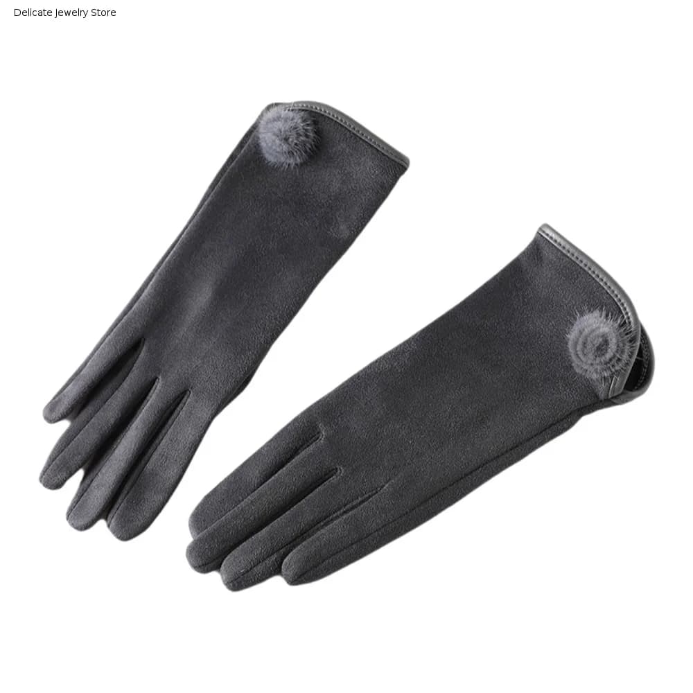 Elegant Fleece Suede Gloves Full Finger Windproof Winter Women's Gloves Warm Thickened Cycling Mittens Girls Gift