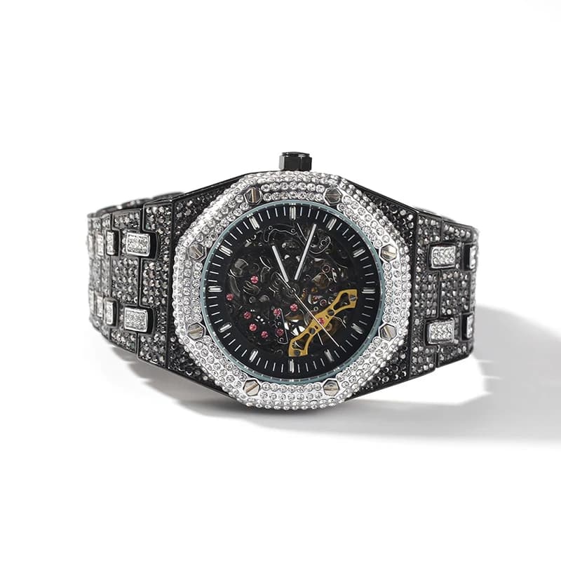 Hip Hop Bling Iced Out Stainless Steel Luminous Watch Date Quartz Wrist Waterproof Watches for Men Rapper Jewelry Gift