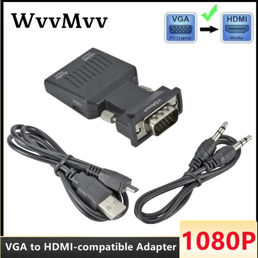 Compatible VGA to HDMI Converter with 3.5mm Audio Cable for PS4 PC Laptop TV Monitor Projector 1080P VGA Female to HD Male Adapt
