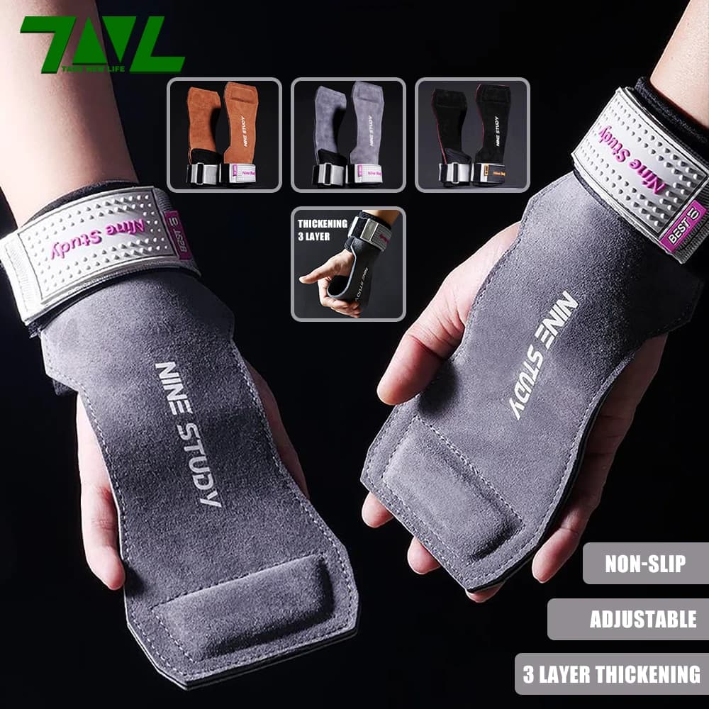 1 pair of premium anti-slip lifting straps grips fitness gloves for workout in gym bodybuilding 3 layers of skin