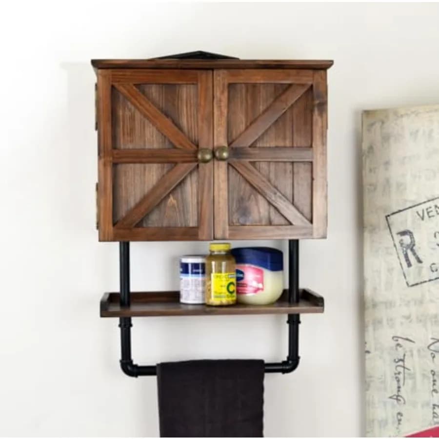 Armadietto da bagno da parete 23,1x16,9'' con ripiano regolabile e portasciugamani, armadietto portamedicinali a doppia anta da parete con maniglia