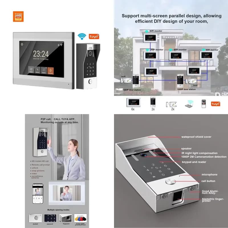 TYSH 2-wire IP Smart WiFi Video Door Phone FingerPrint App Doorbell Home Automation Motion Detection Water