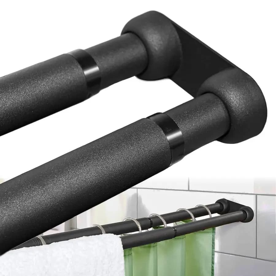 Shower Tent Rod from 27 to 90 Inches, Elegant Double Rods from Wall, Black Adjustable Auction for Bath, Laundry, R