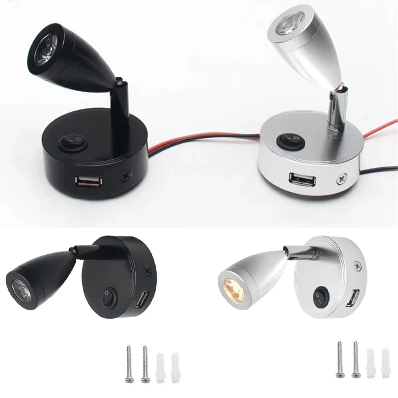 Luce per rimorchio a LED da 2 W DC12V 24 V con interruttore Porta di ricarica USB Luce da comodino Luce per camera da letto dell'hotel RV Camper Auto Yacht Lampada per barca