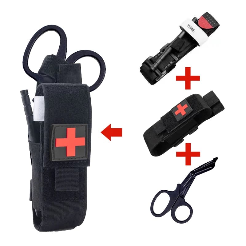Kit di pronto soccorso, laccio emostatico, kit di sopravvivenza Molle, supporto per la cura, attrezzatura di pronto soccorso, forbici, kit di attrezzature da esterno