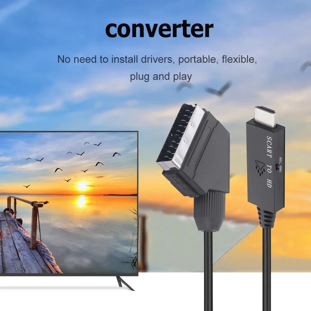 Adattatore Convertitore Video Audio da 1m da Scart a HDMI-compatibile 1080P, Cavo Micro USB DC 5V, Accessori per HDTV/DVD