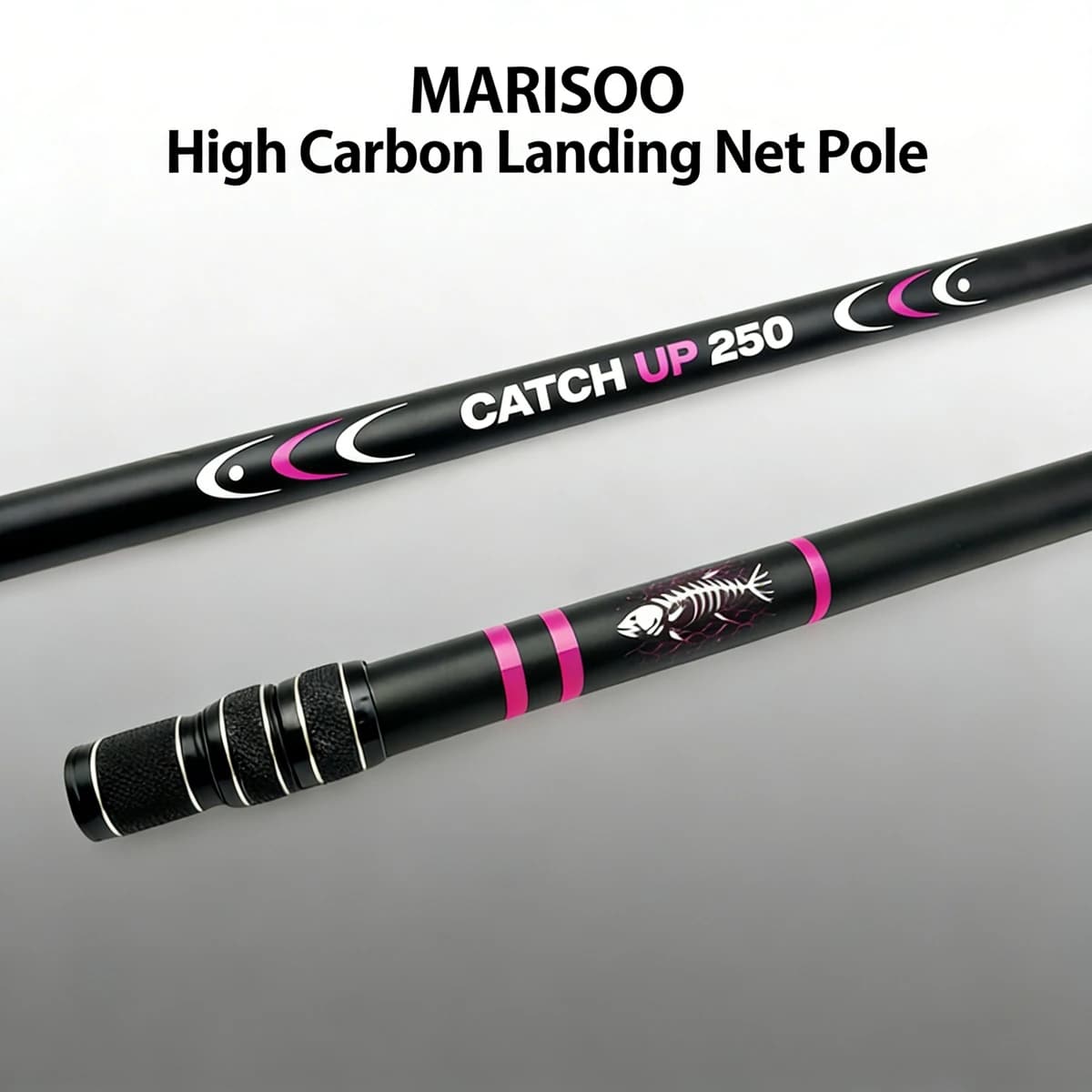MARISOO CATCH UP 250 Manico per Guadino in Fibra di Carbonio a 3 Sezioni con Coda Magnetica, Asta Telescopica per Guadino con Impugnatura Antiscivolo