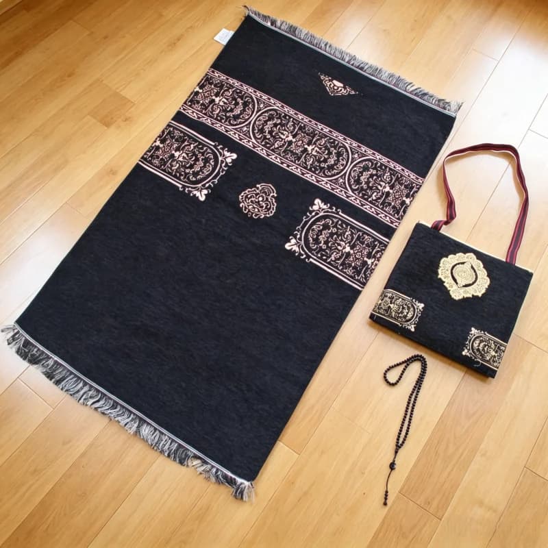 Set Tappetino da Preghiera Musulmano Portatile con Borsa e Rosario, Regali Religiosi Islamici per Ramadan, Eid, Hajj, Umrah, Casa e Viaggio