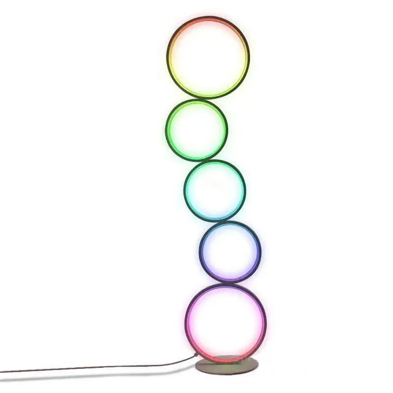 Cerchio leggero di lusso a cinque anelli, lampada da terra verticale, luce d'atmosfera personalizzata per la camera da letto