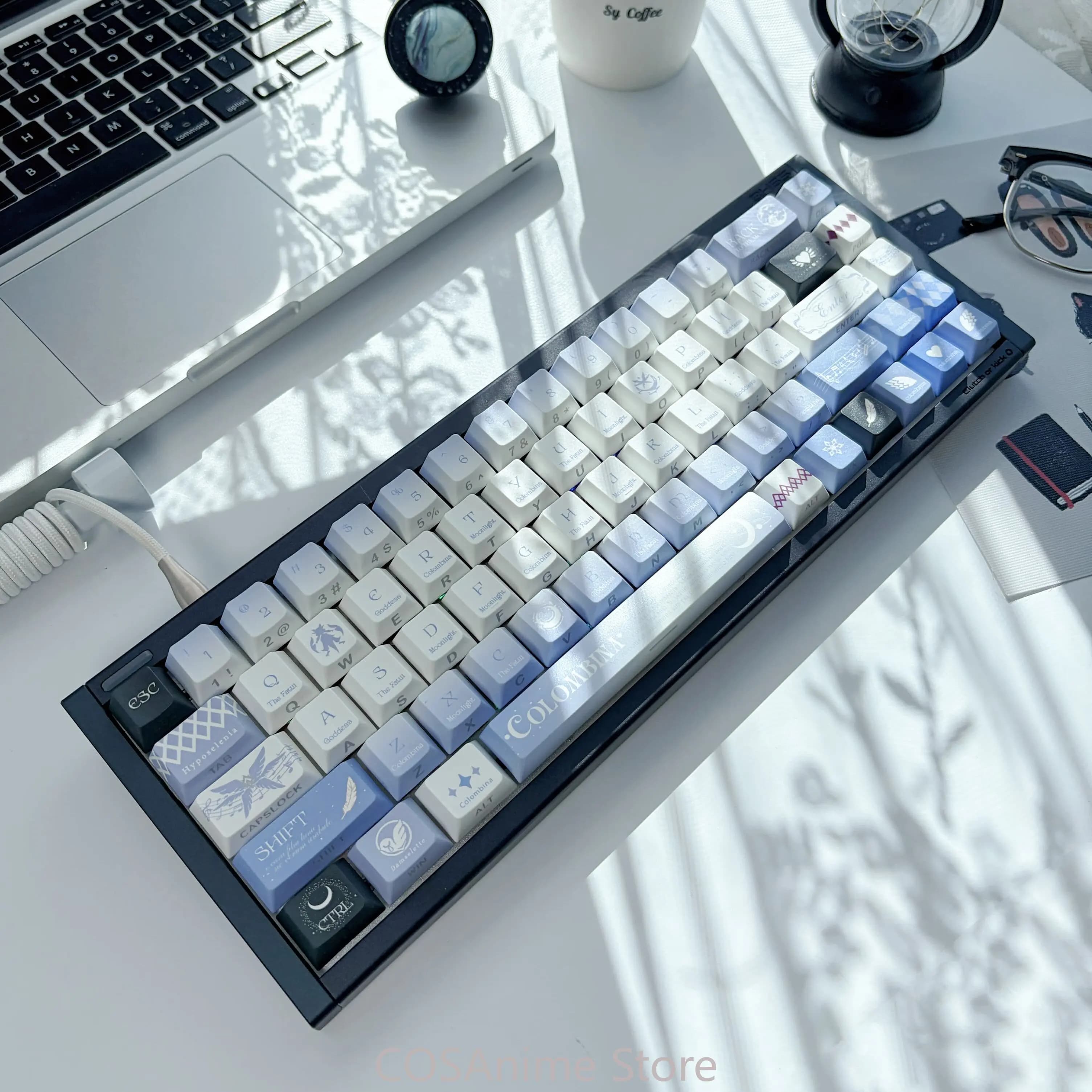 Keycap PBT Genshin Impact Columbina Anime Cosplay con Illuminazione Laterale, Tasti per Tastiera Meccanica, Regalo per Fan