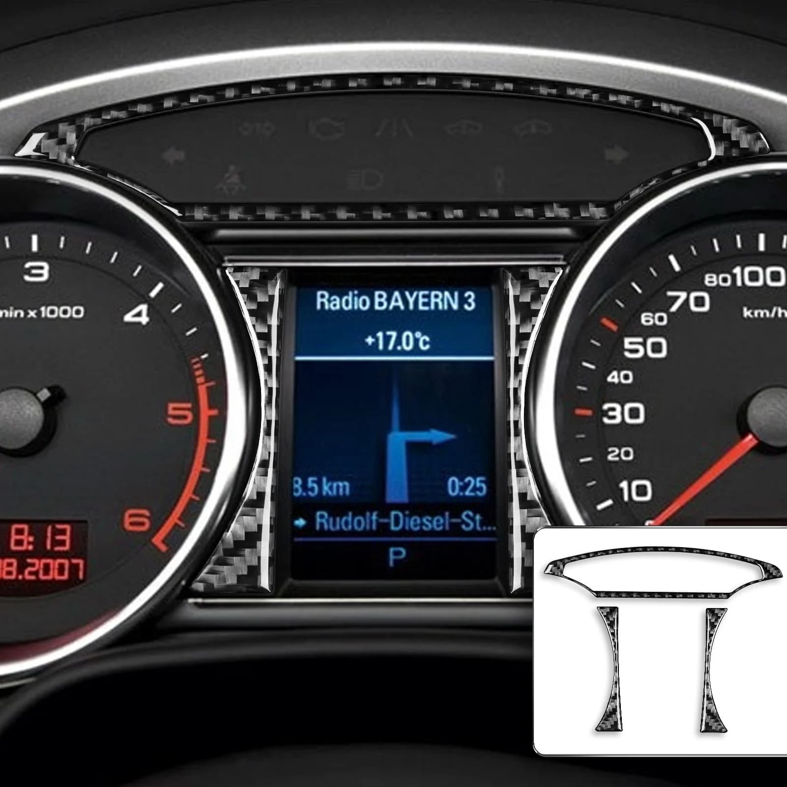 Per Audi Q7 2007-2015 Refit In Fibra di Carbonio Interno console centrale Misuratore Tachimetro Trim Accessori Adesivi
