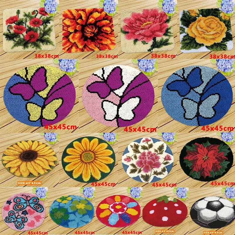 Kit per uncinetto fai da te: Tappeto a fiori e farfalle, Cuscino, Tappeto con uncinetto a gancio, Lavoro a maglia, Ricamo decorativo