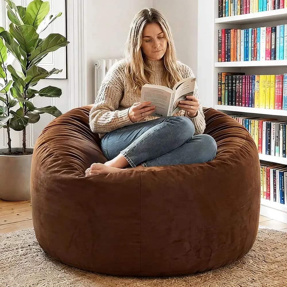 Grandi Poltrone Sacco Imbottite per Bambini, Adolescenti e Adulti, per Soggiorno, Gaming e Relax, Lavabili in Lavatrice, Lazy Sofa (Marrone)