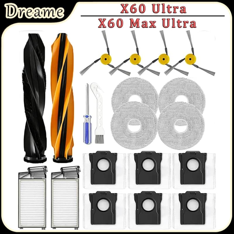 For Dreame X60 Max Ultra Complete/X60 Ultra Robot Vacuum Accessories Main Side brush Filter Mop Pad Dust Bag Replacement Parts