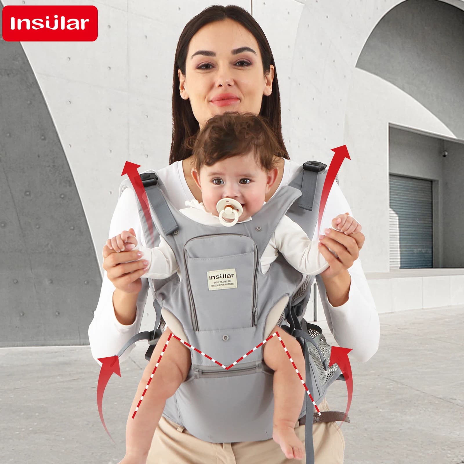 INSULAR Sgabello in vita per bambini Marsupio traspirante con seggiolino sui fianchi 3 in 1 Sgabello in vita multifunzionale con supporto frontale portatile 4 stagioni