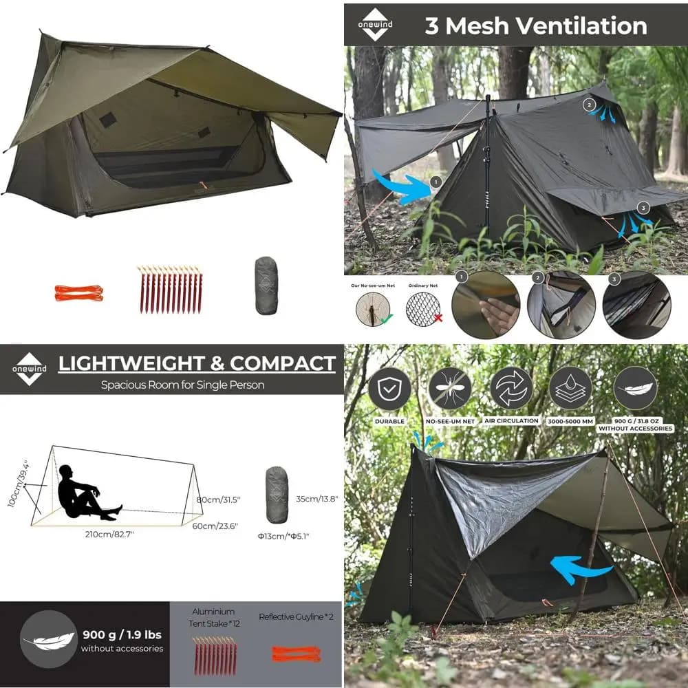 Ultralight single bivouac tent, waterproof silnylon for solo shoulder backpack, hiking and camping without hiking stick