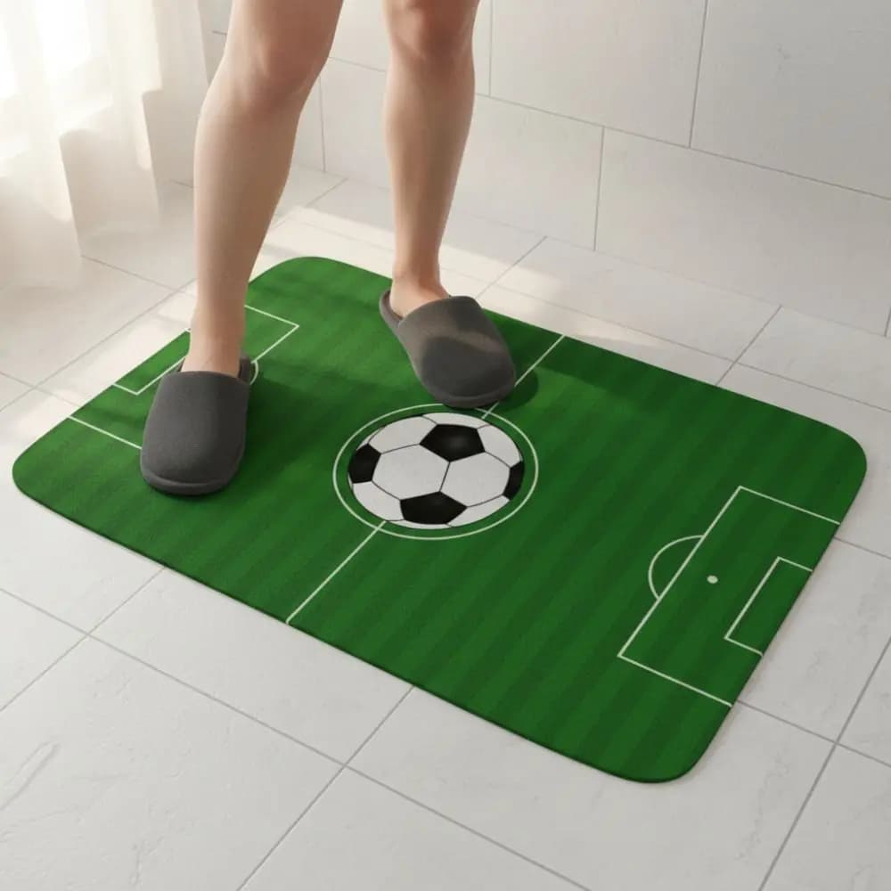 Tappetino creativo con motivo verde campo da calcio, tappetino da bagno assorbente in flanella, tappeto rettangolare antiscivolo per ingresso e corridoio