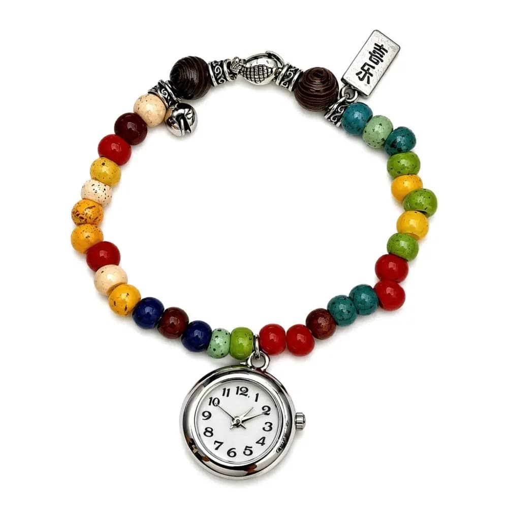Cute Beaded Bracelet Watch with Pendant Handmade Chain Watch Quartz Watch for Women Girls