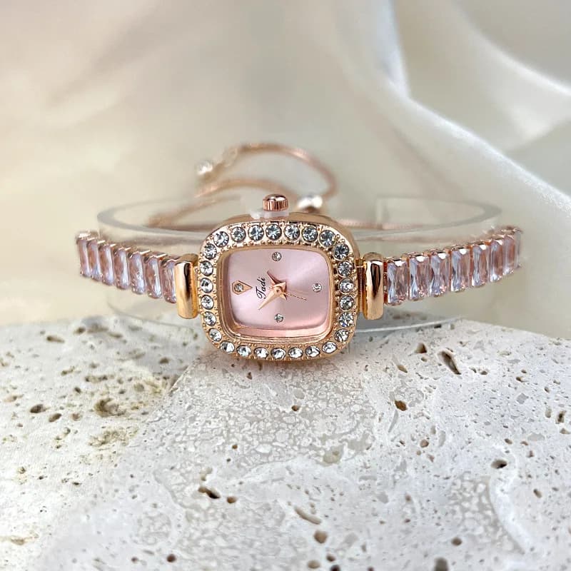 Wrist Watch With Square Dial With Fashionable Design With Drawstring Korean Women's Watch Built-in Crystal Diamonds For Women