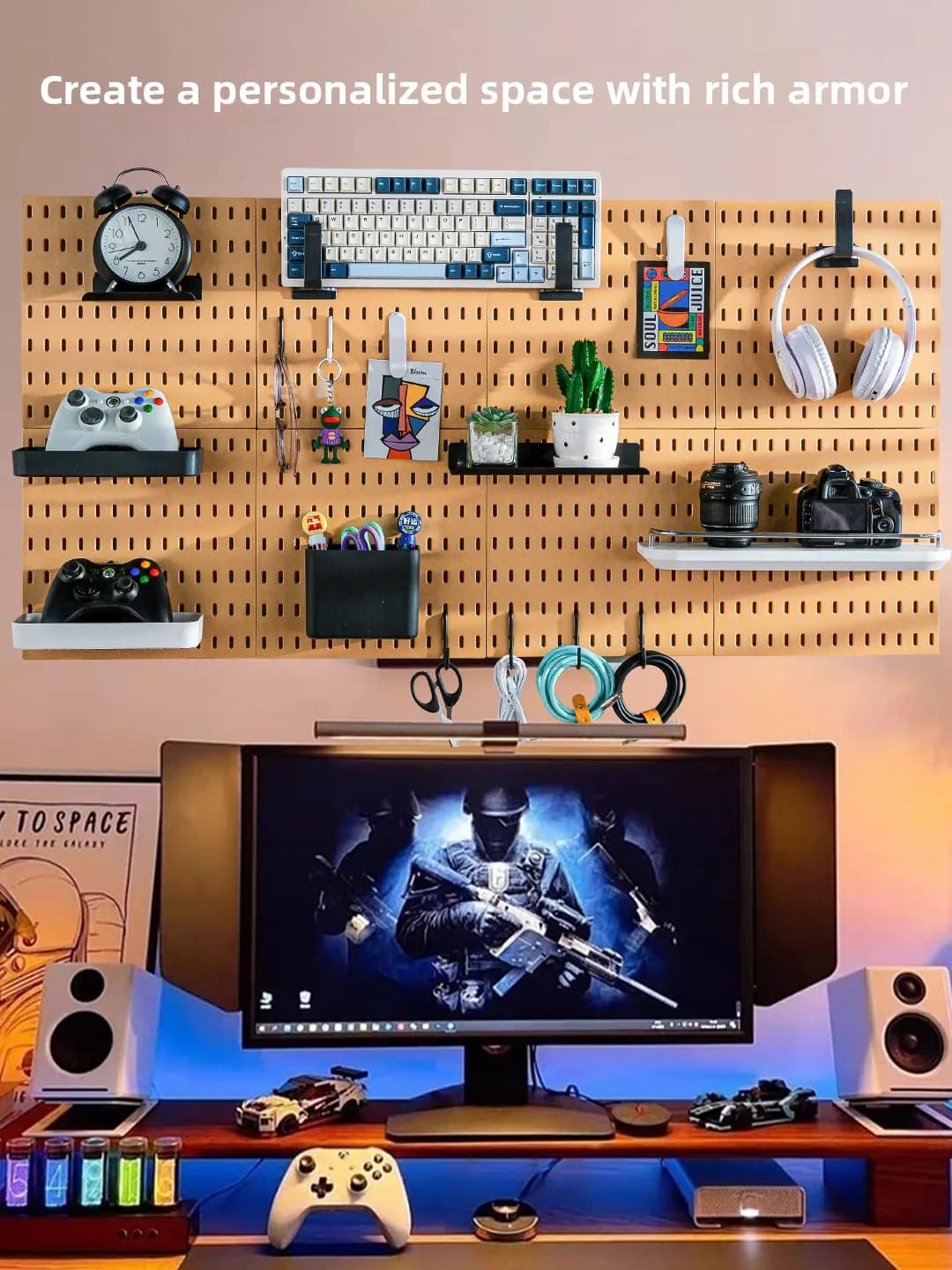 Organizzatore da Scrivania Senza Fori, Decorativo, per Camera da Letto, Dormitorio, Scrivania, in Plastica, Rettangolare