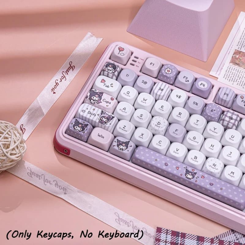 Set di Tasti Kawaii Kuromi, Profilo MOA, PBT con Stampa a 5 Lati, 131 Tasti, Resistenti all'Olio, per Tastiere Meccaniche