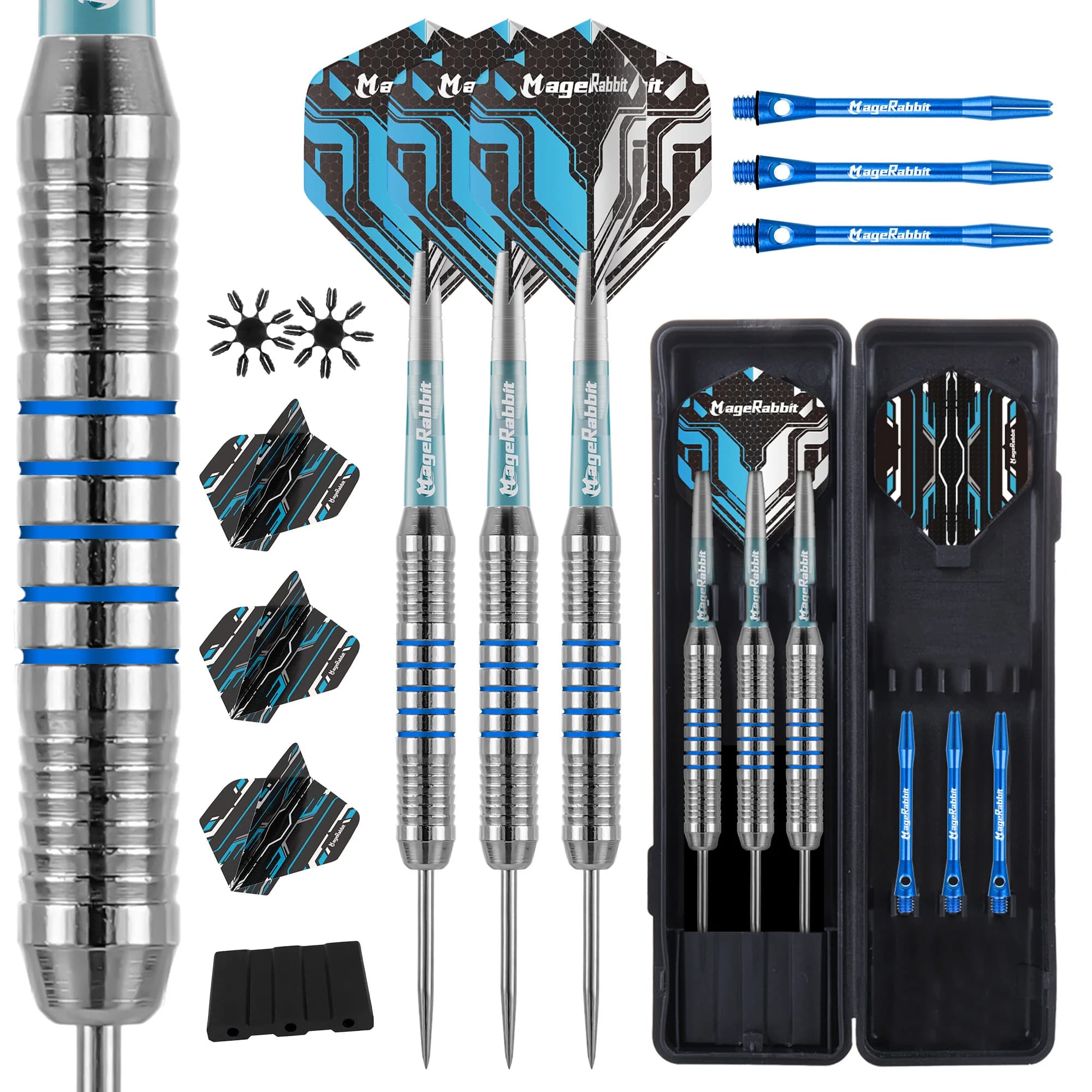 MageRabbit Professional Player Piece Darts Set - 2 Stem Sets, 2 Flight Sets & Accessories - 20g Steel Tip Dart