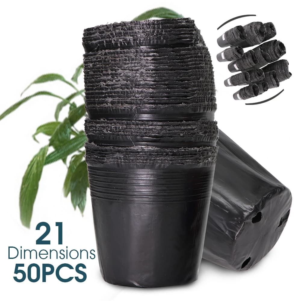 50PCS plastic nursery pots 21 size container for garden seed flower plants flower pot for plants from breathable cultivation for cutting of seedlings
