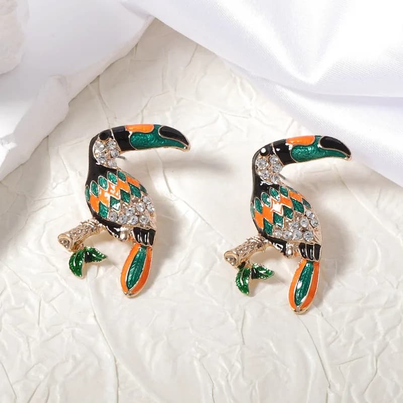 Funny Pappagallo Shape Earrings from the Big Beak in Alloy with Polish and Zirconia, Creative Design and Simple