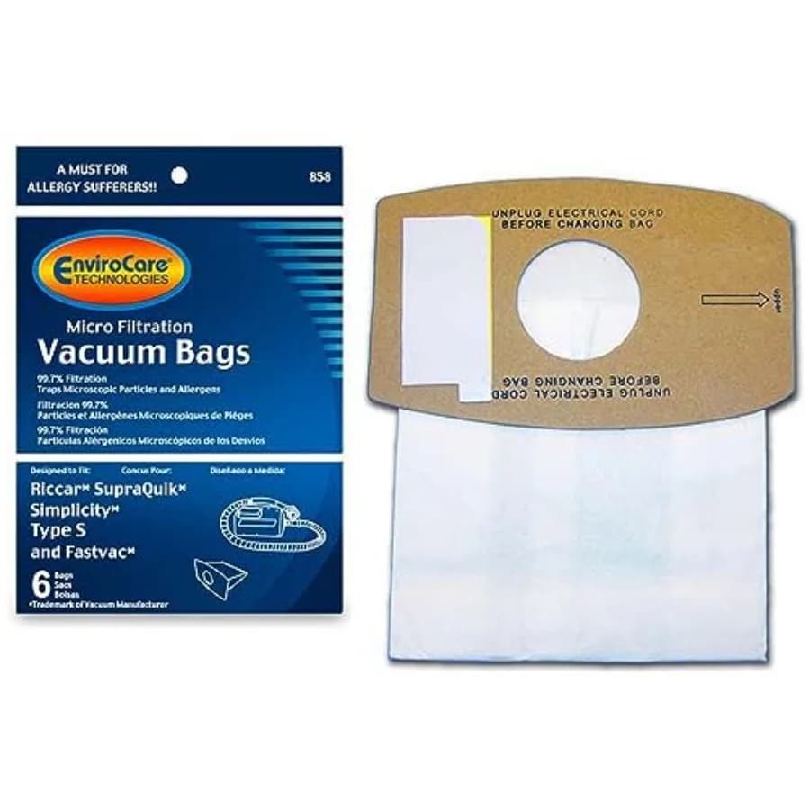 Replacement Micro Filtration Vacuum Cleaner Dust Bags made to fit Riccar SupraQuik and Simplicity Type S and Fastvac 6 pack
