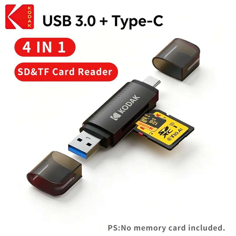 Lettore di Schede Kodak C210 USB 3.0 e Type C 4 in 1 per Schede SD, Micro SD, TF, Adattatore per MacBook, PC, Laptop