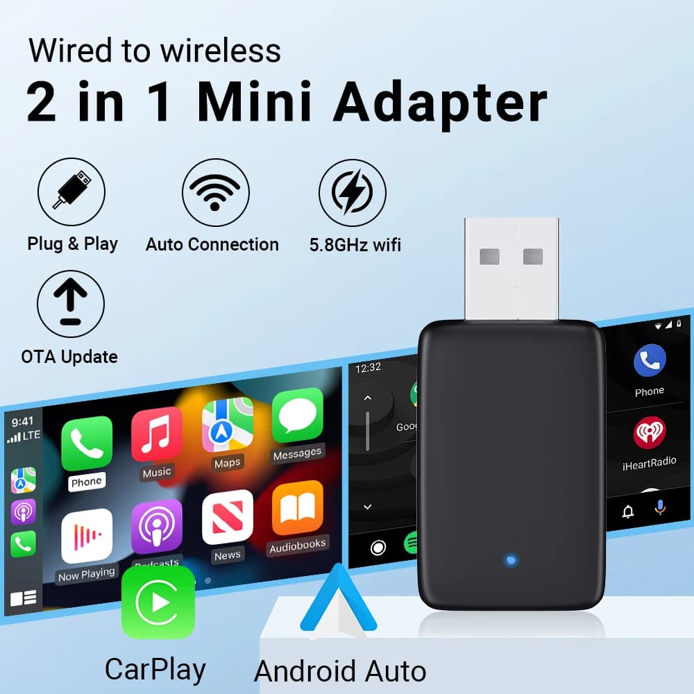 2in1 Mini CarPlay Box cablato a Wireless Nuovo CarPlay e Android Auto Smart box Universale Bluetooth WiFi Collegare Plug & Play Fit 99% Auto