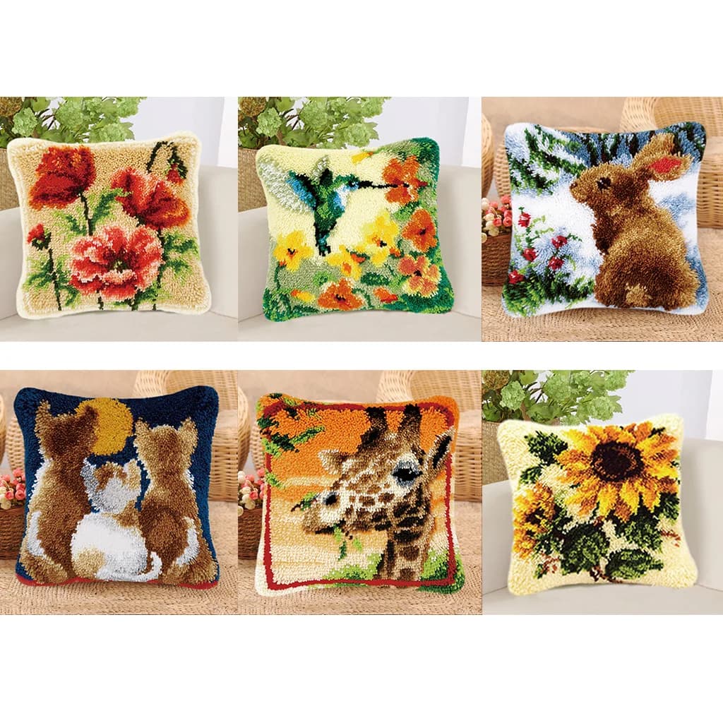 Fa-da-Te Kit for Carpets with Hook for Adults, Acrylic Canvas for Crafts, Floral Pattern for Family Projects, Cushions
