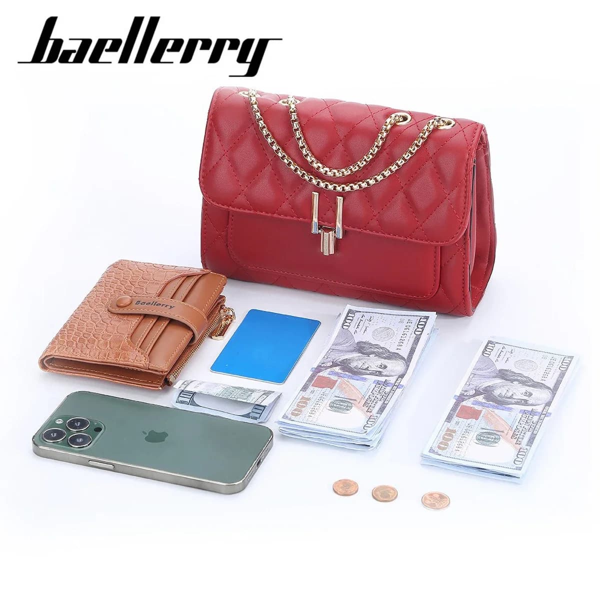 Baellerry Borsa a tracolla da donna Borsa quadrata trapuntata piccola con chiusura a tracolla a catena Borsa a tracolla firmata per donna