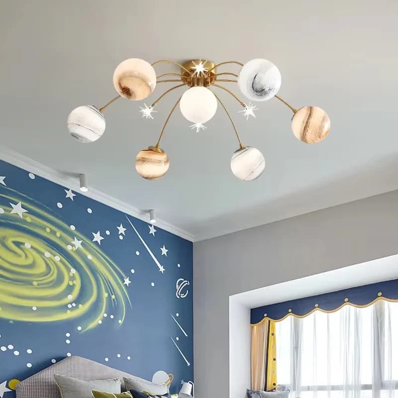Lampada a sospensione per bambini da soggiorno, lampada a sospensione con sfera di vetro per interni, lampada da scrivania per bambini, sospensione planetaria a LED a sospensione per bambini